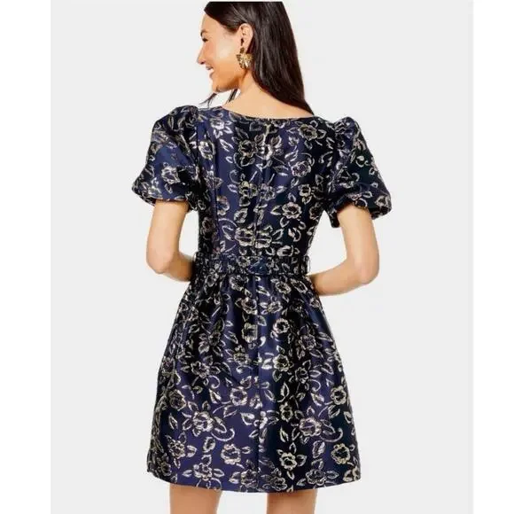 Lilly Pulitzer Kasslyn Navy Gold Puff Floral Brocade Party Pocket Dress Size 6 - Picture 7 of 14